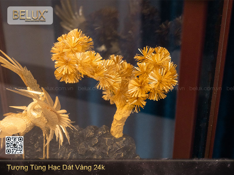 Tượng Tùng Hạc Dát Vàng 24k Cao 36cm Mẫu 2